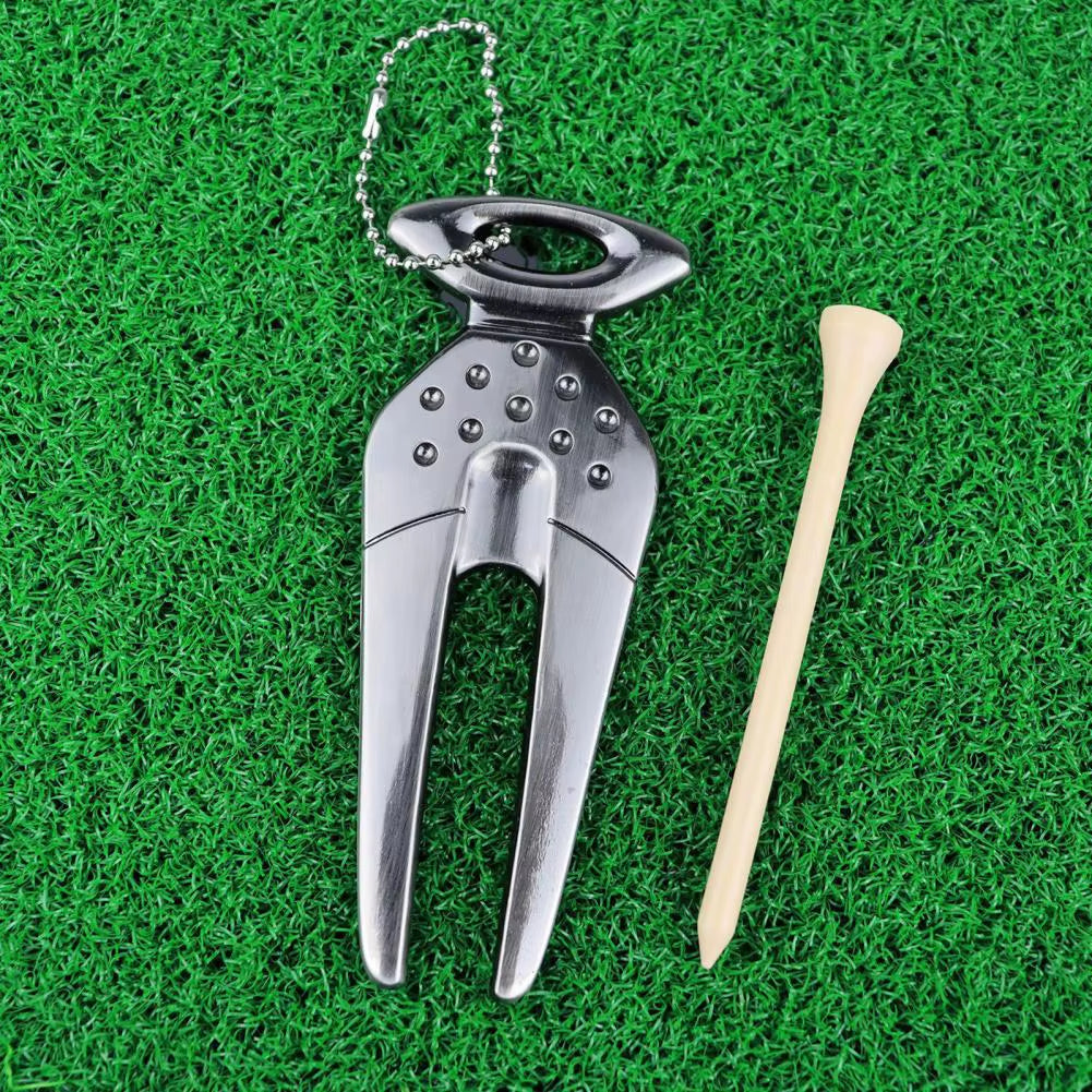 Golf Divot Tool Reusable Non-Fading Mark Tool Zinc Alloy Golf Pitchfork Golf Training Aid Golf Equipment
