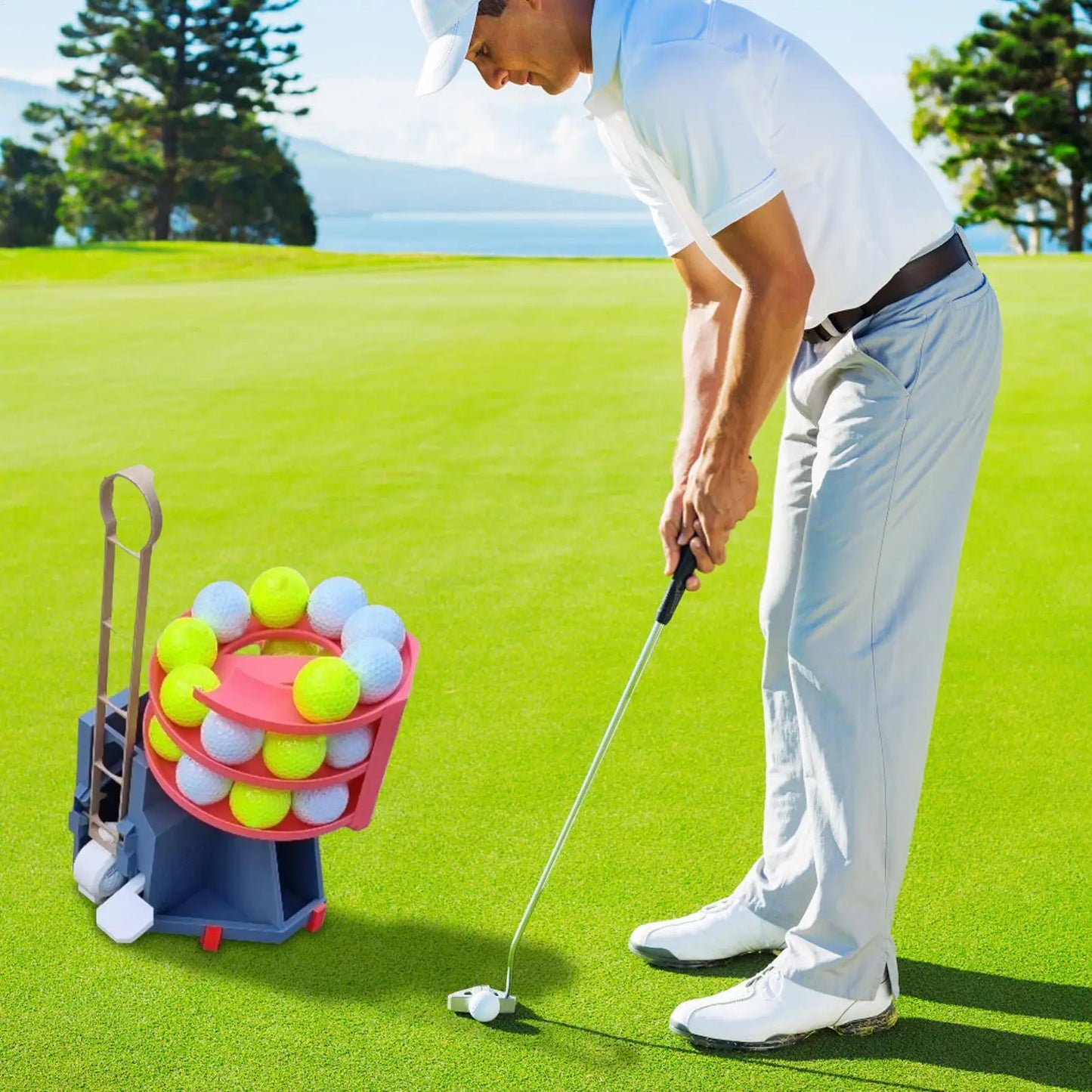 Golf Swing Training Launcher Golf Ball Dispenser Automatic Golf Ball Tee up Machine Non-Powered Golf Simulator for Golf Training
