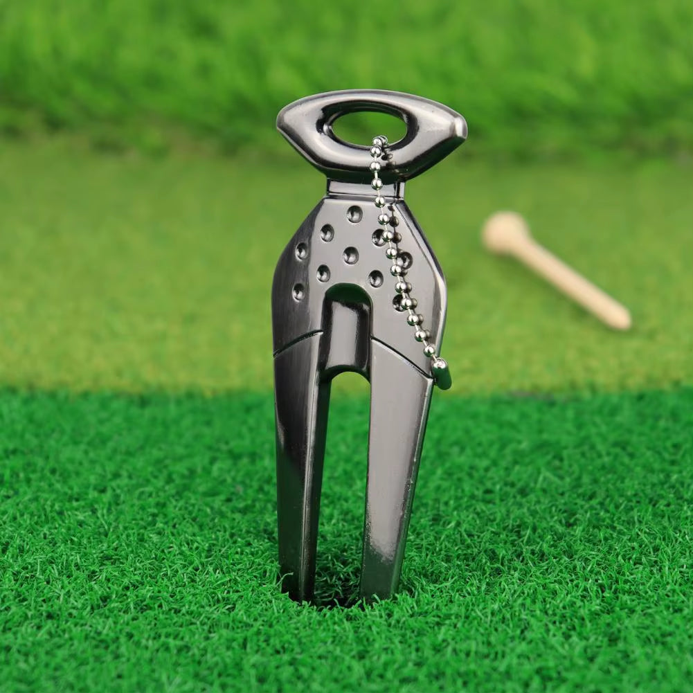 Golf Divot Tool Reusable Non-Fading Mark Tool Zinc Alloy Golf Pitchfork Golf Training Aid Golf Equipment