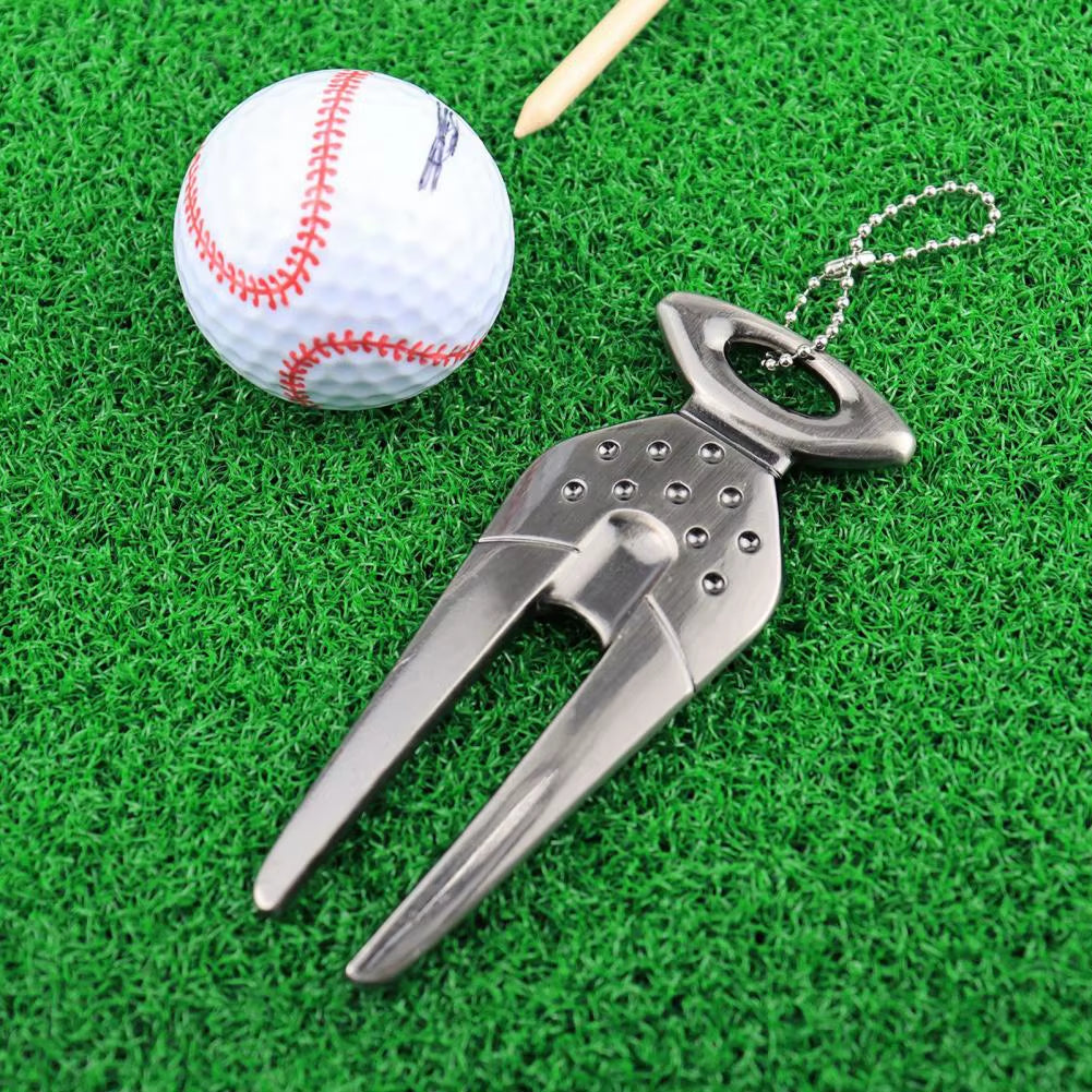 Golf Divot Tool Reusable Non-Fading Mark Tool Zinc Alloy Golf Pitchfork Golf Training Aid Golf Equipment