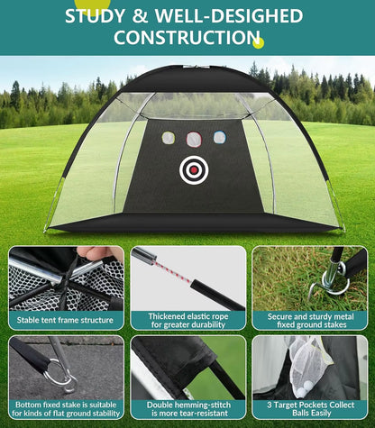 DCUTIE 10X7Ft Golf Practice Net with Tri-Turf Mat, Target & Carry Bag for Backyard Training