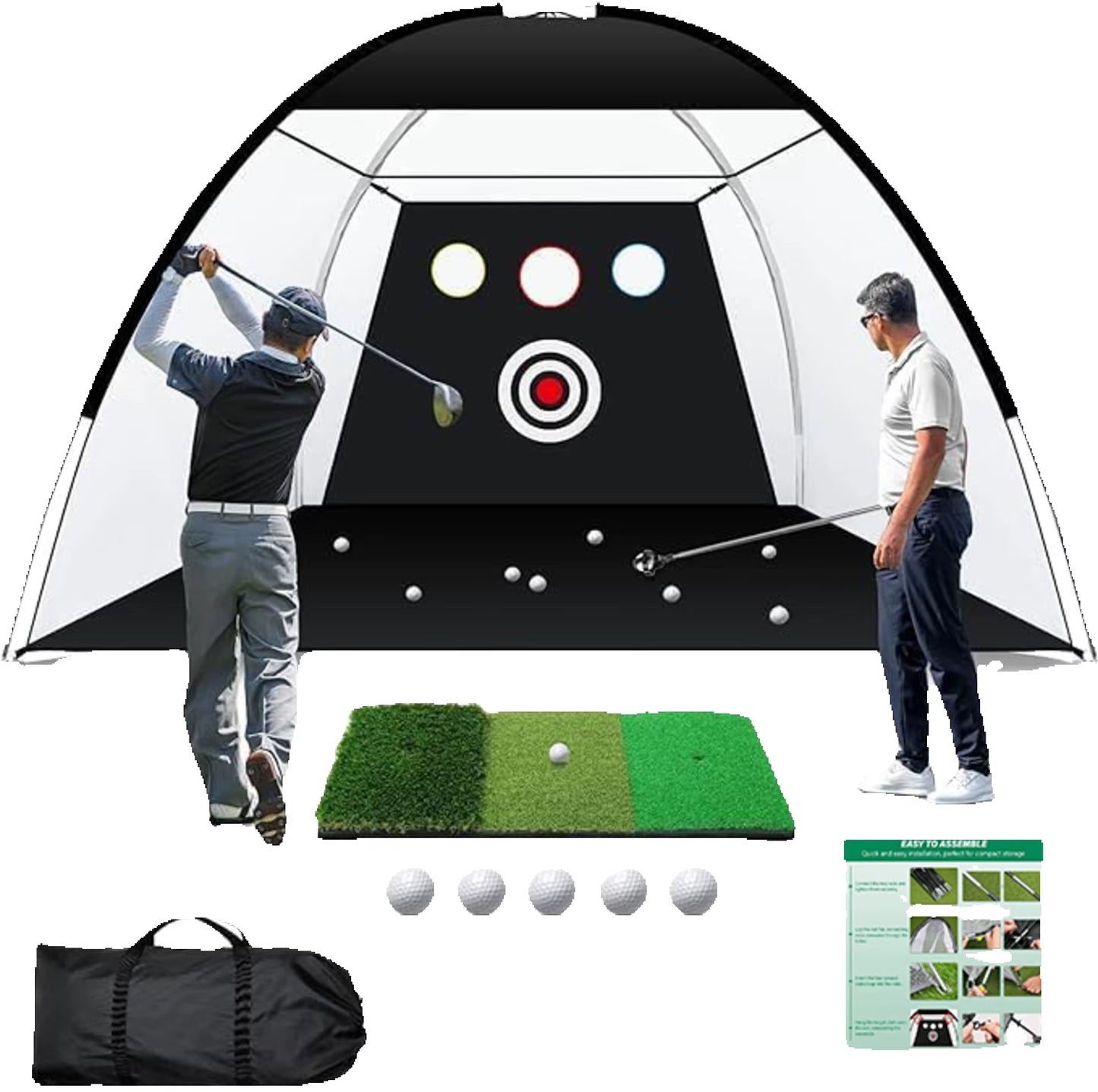 DCUTIE 10X7Ft Golf Practice Net with Tri-Turf Mat, Target & Carry Bag for Backyard Training