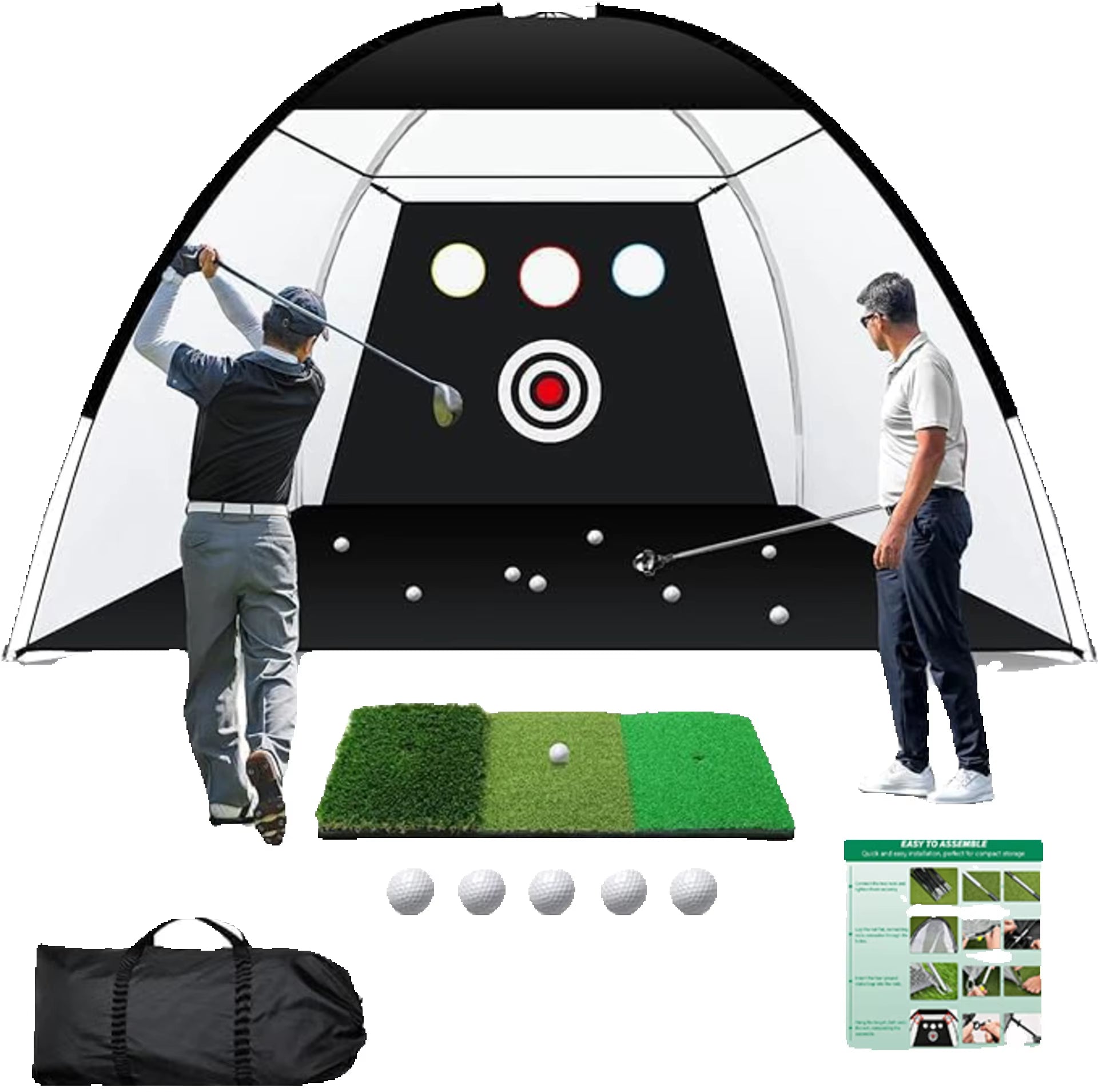 DCUTIE 10X7Ft Golf Practice Net with Tri-Turf Mat, Target & Carry Bag for Backyard Training