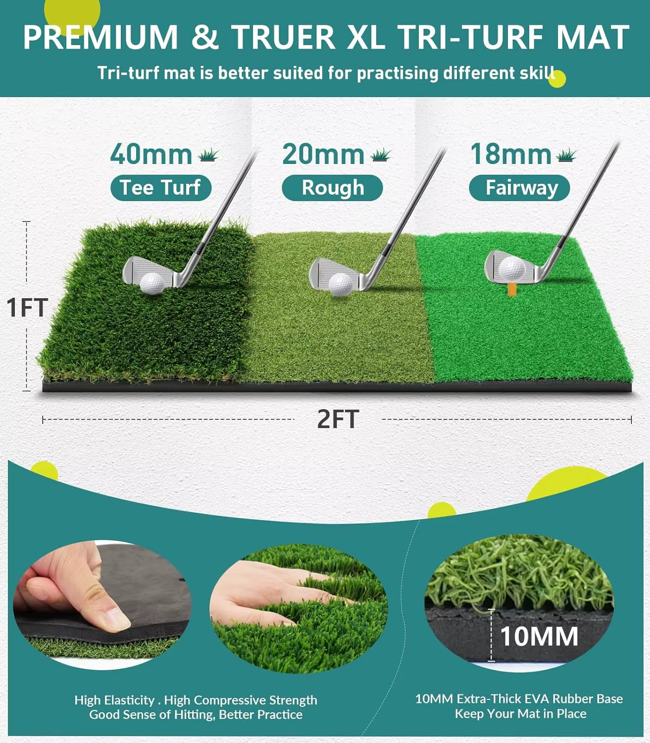 DCUTIE 10X7Ft Golf Practice Net with Tri-Turf Mat, Target & Carry Bag for Backyard Training