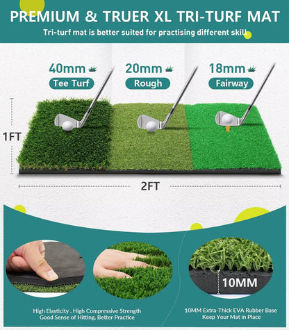 DCUTIE 10X7Ft Golf Practice Net with Tri-Turf Mat, Target & Carry Bag for Backyard Training