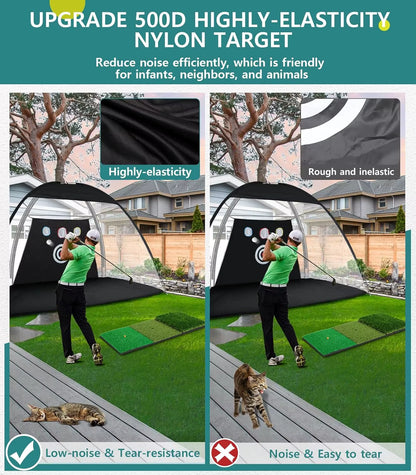 DCUTIE 10X7Ft Golf Practice Net with Tri-Turf Mat, Target & Carry Bag for Backyard Training